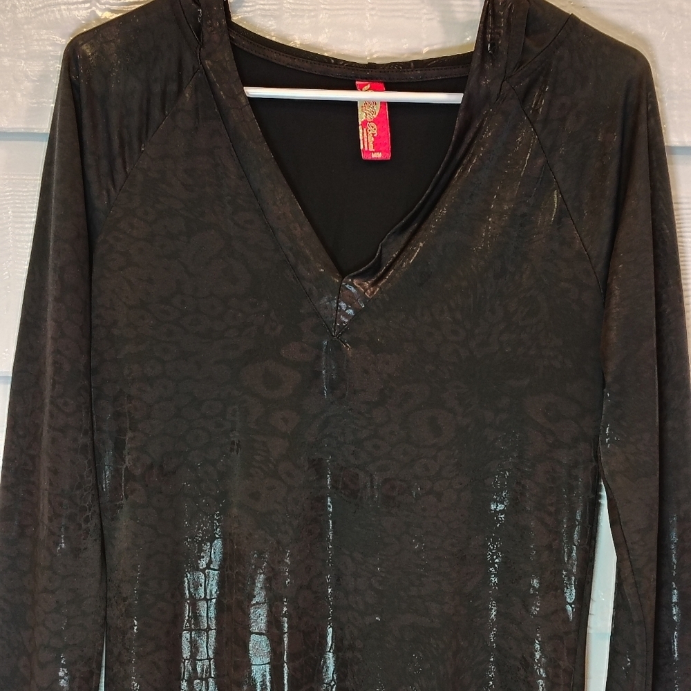 Apple Bottoms Animal Print Stretch Hoodie Dress Black Shiny Women MediumY2K - Picture 5 of 7